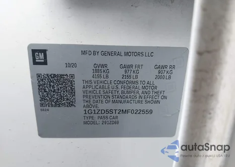 2021 Chevrolet Malibu Fwd Lt z USA, uszkodzony, nr VIN 1G1ZD5ST2MF022559